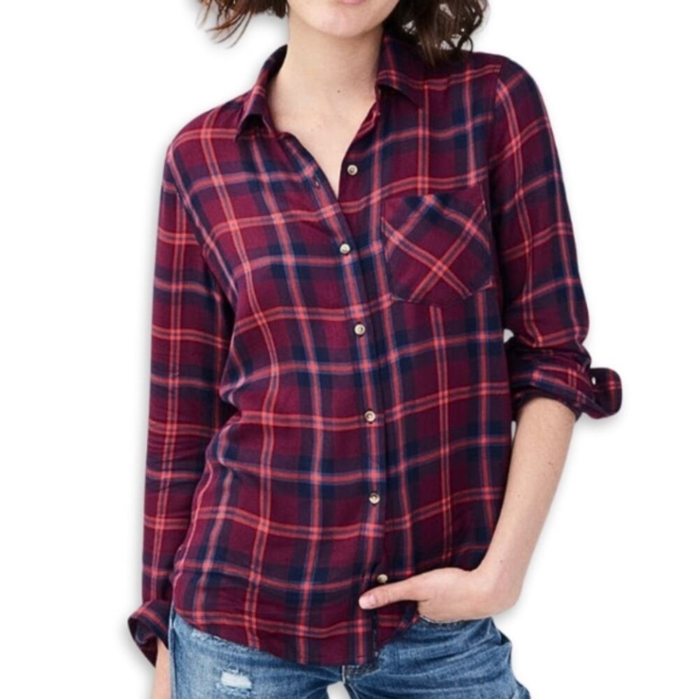 Aeropostale Long Sleeve Shirt Button Down Breathable Plaid Flannel Red Blue W XL